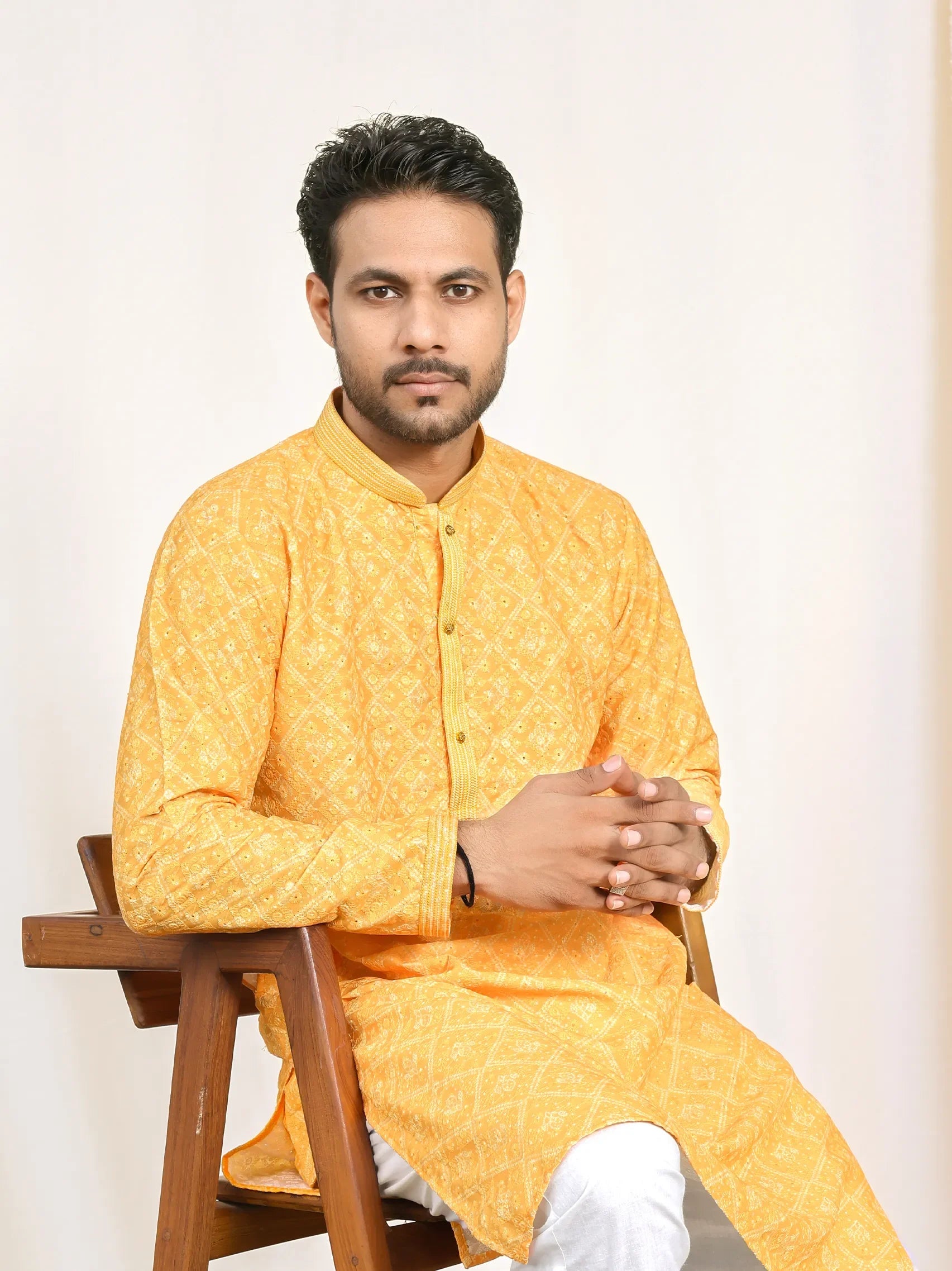 Men’s Cotton Kurta with Traditional Embroidery & Ethnic Print – Festive Wear