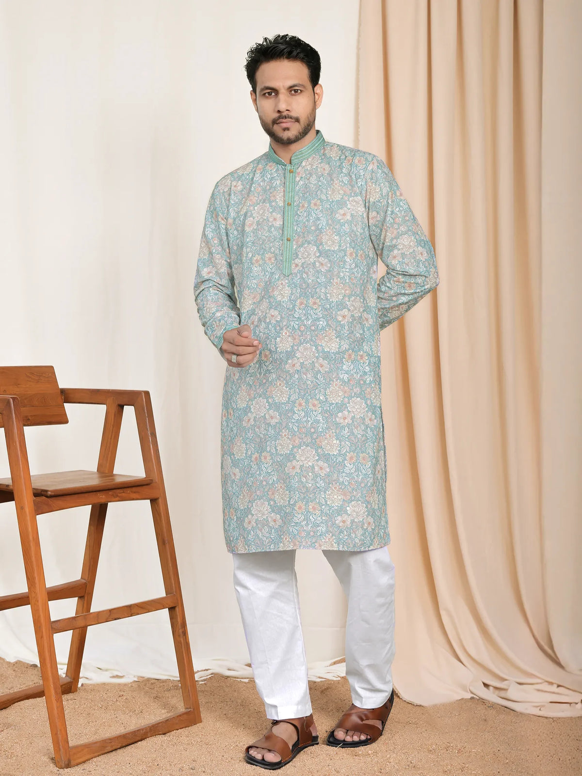 Designer Printed Kurta for Men with Fine Embroidery – Casual & Festive Look