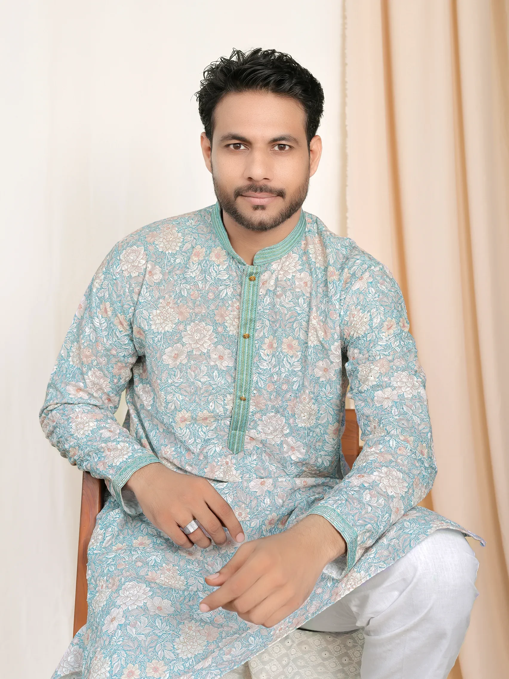 Designer Printed Kurta for Men with Fine Embroidery – Casual & Festive Look