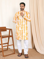 Elegant Men’s Kurta with All-Over Print and Embroidered Neckline