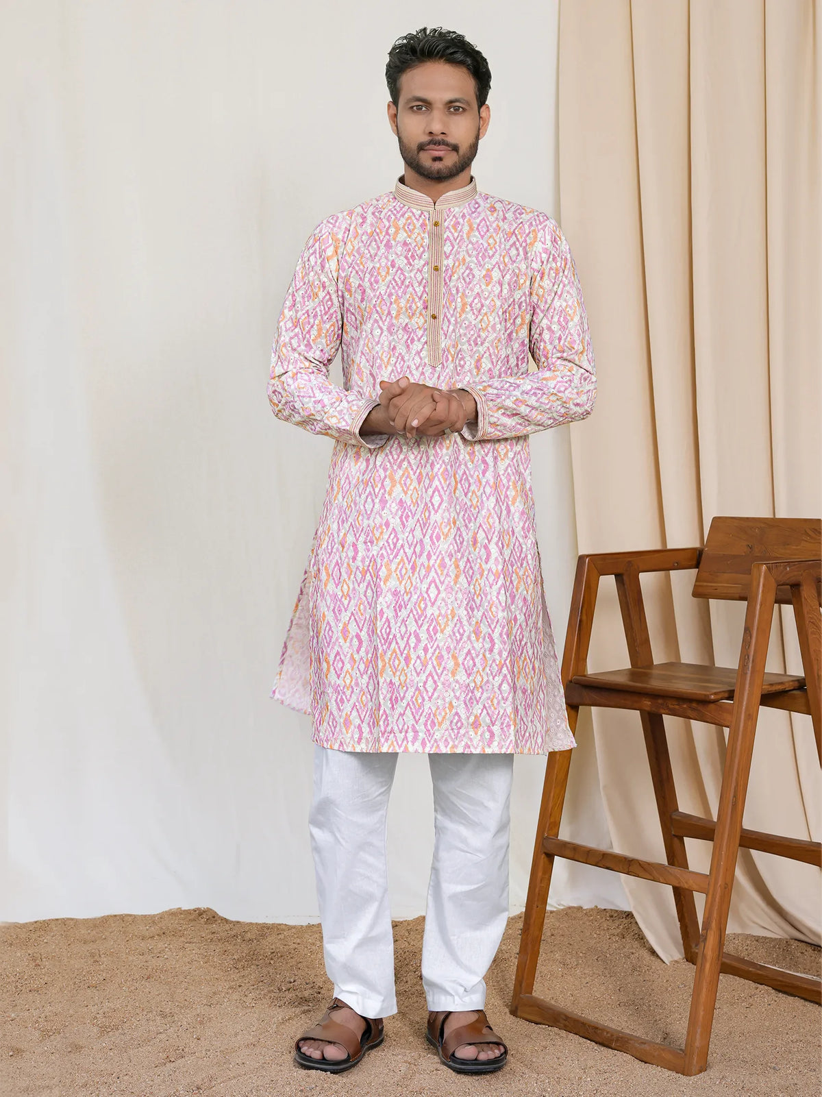 Printed Kurta with Collar Embroidery