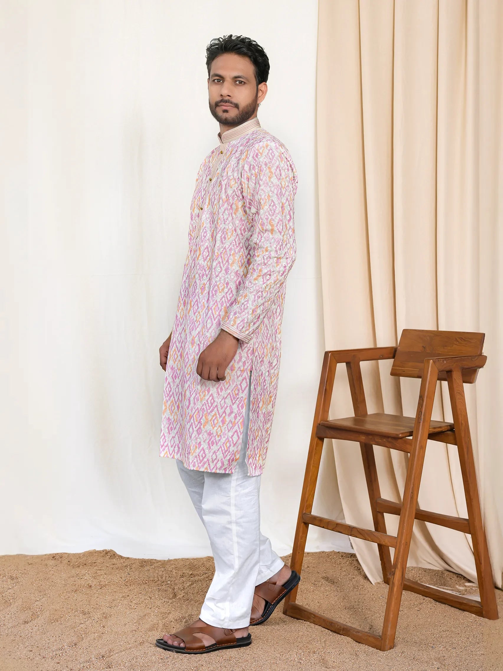 Printed Kurta with Collar Embroidery