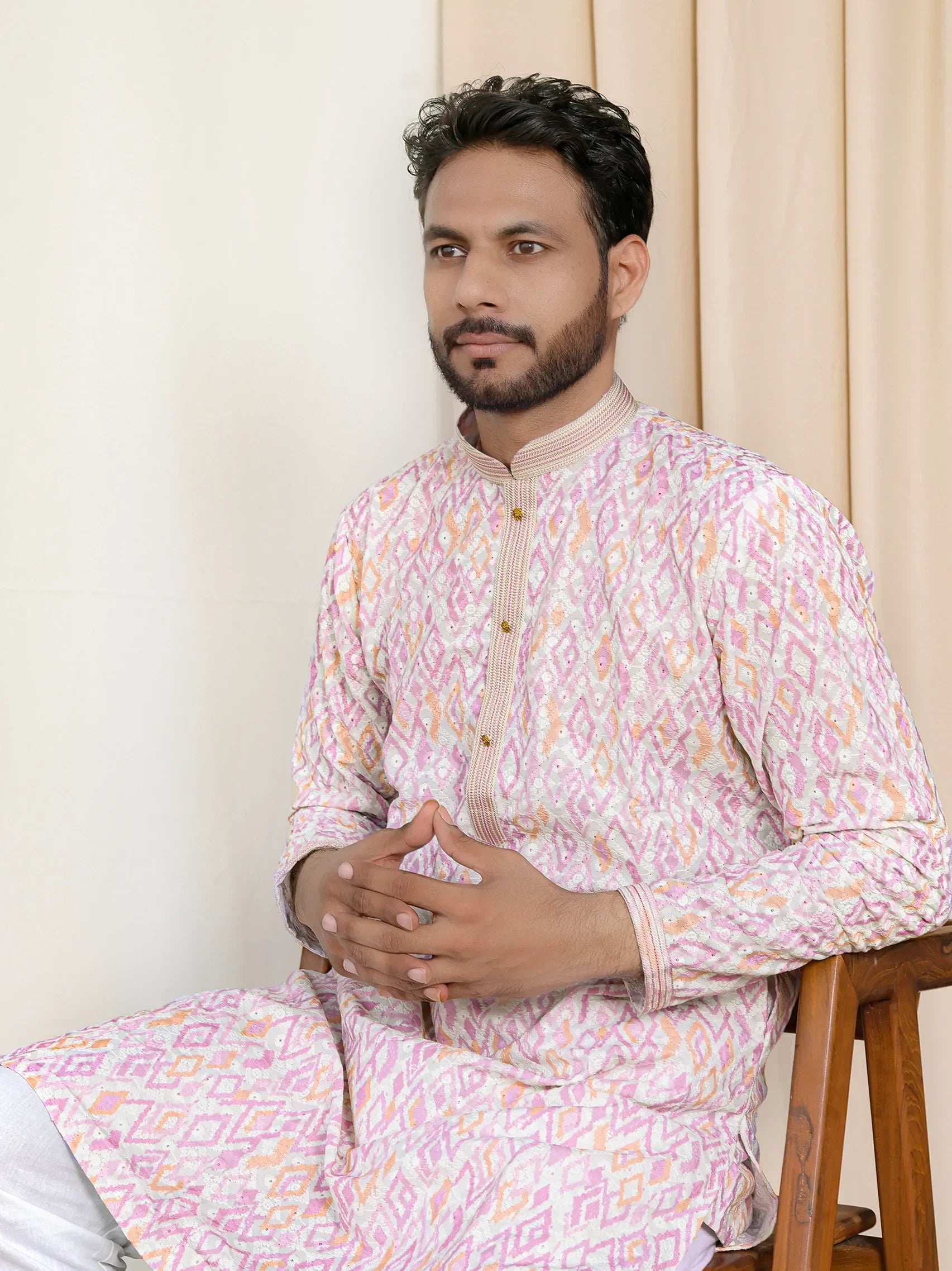 Printed Kurta with Collar Embroidery