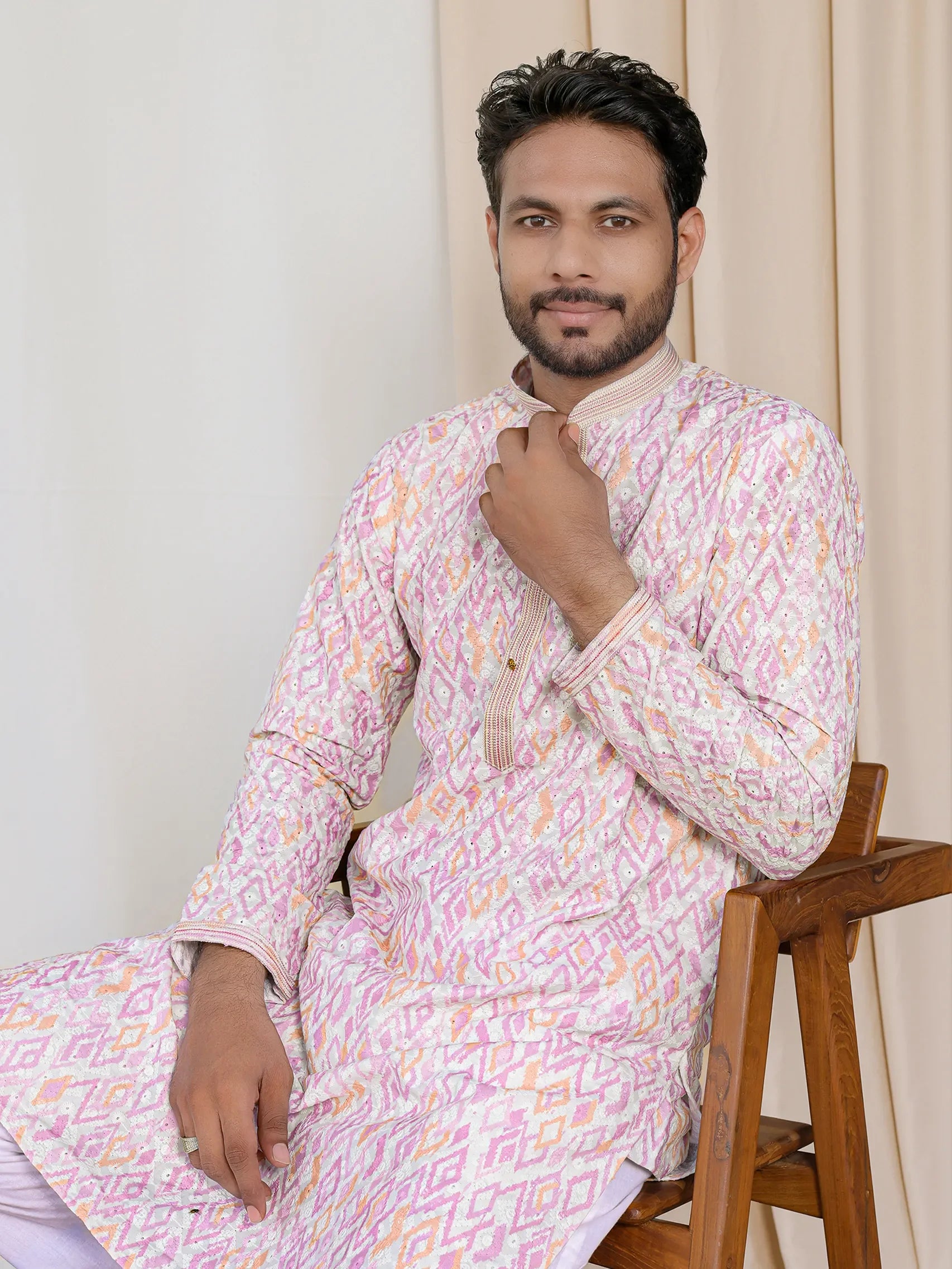 Printed Kurta with Collar Embroidery