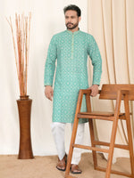 Kurta with Abstract Print and Chest Embroidery