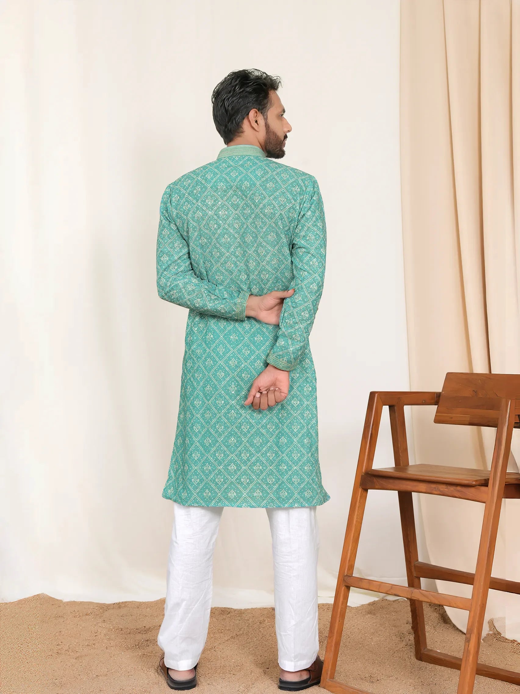 Kurta with Abstract Print and Chest Embroidery