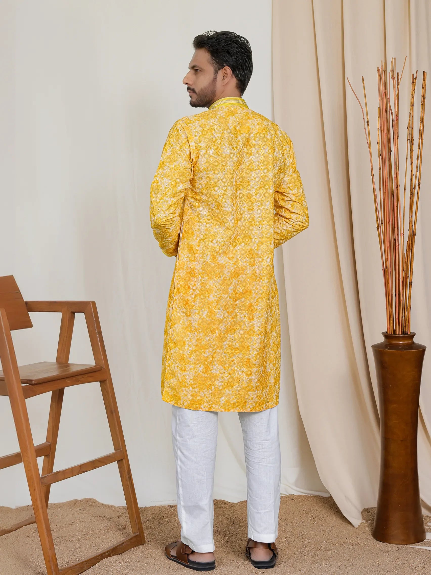 Kurta with Floral Embroidery & All-Over Print