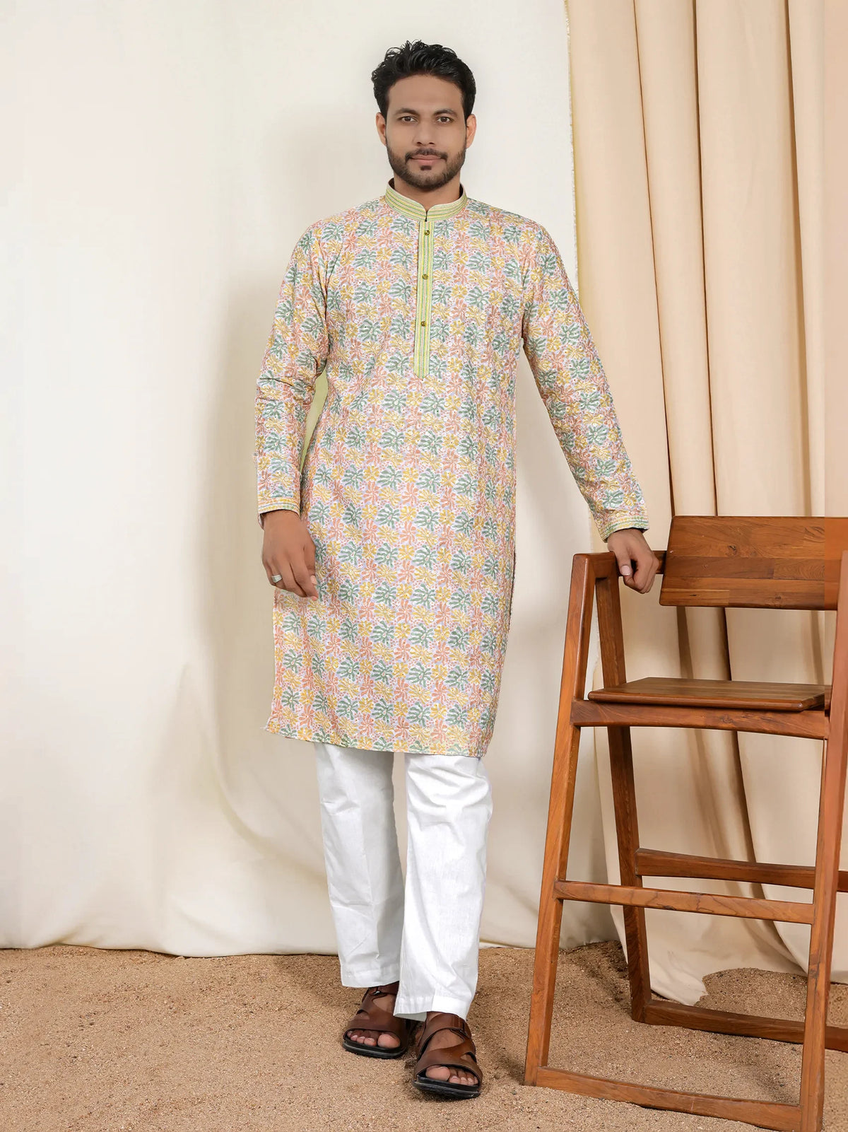 Rust Kurta with Handcrafted Embroidery and Tribal Print