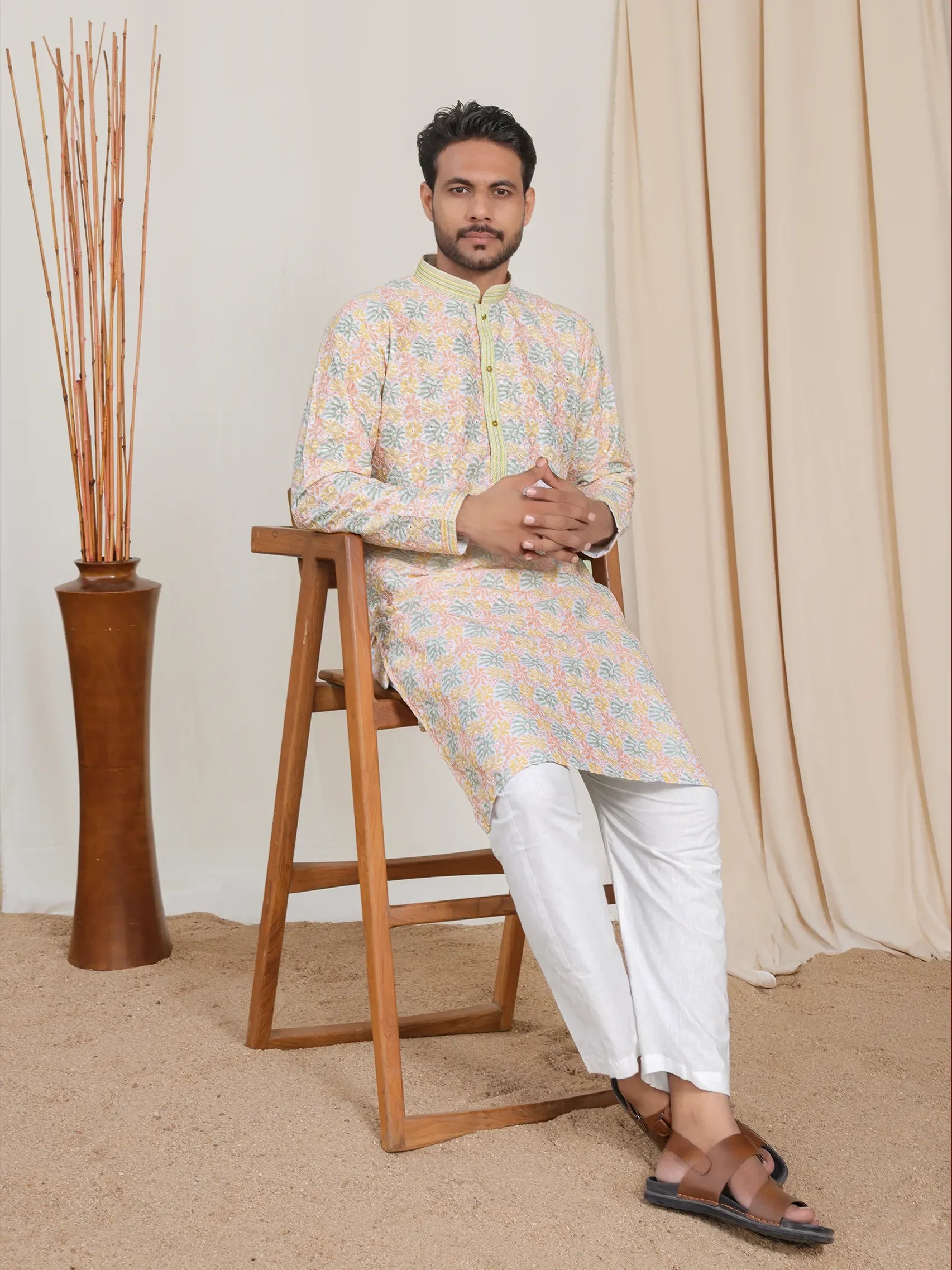 Rust Kurta with Handcrafted Embroidery and Tribal Print
