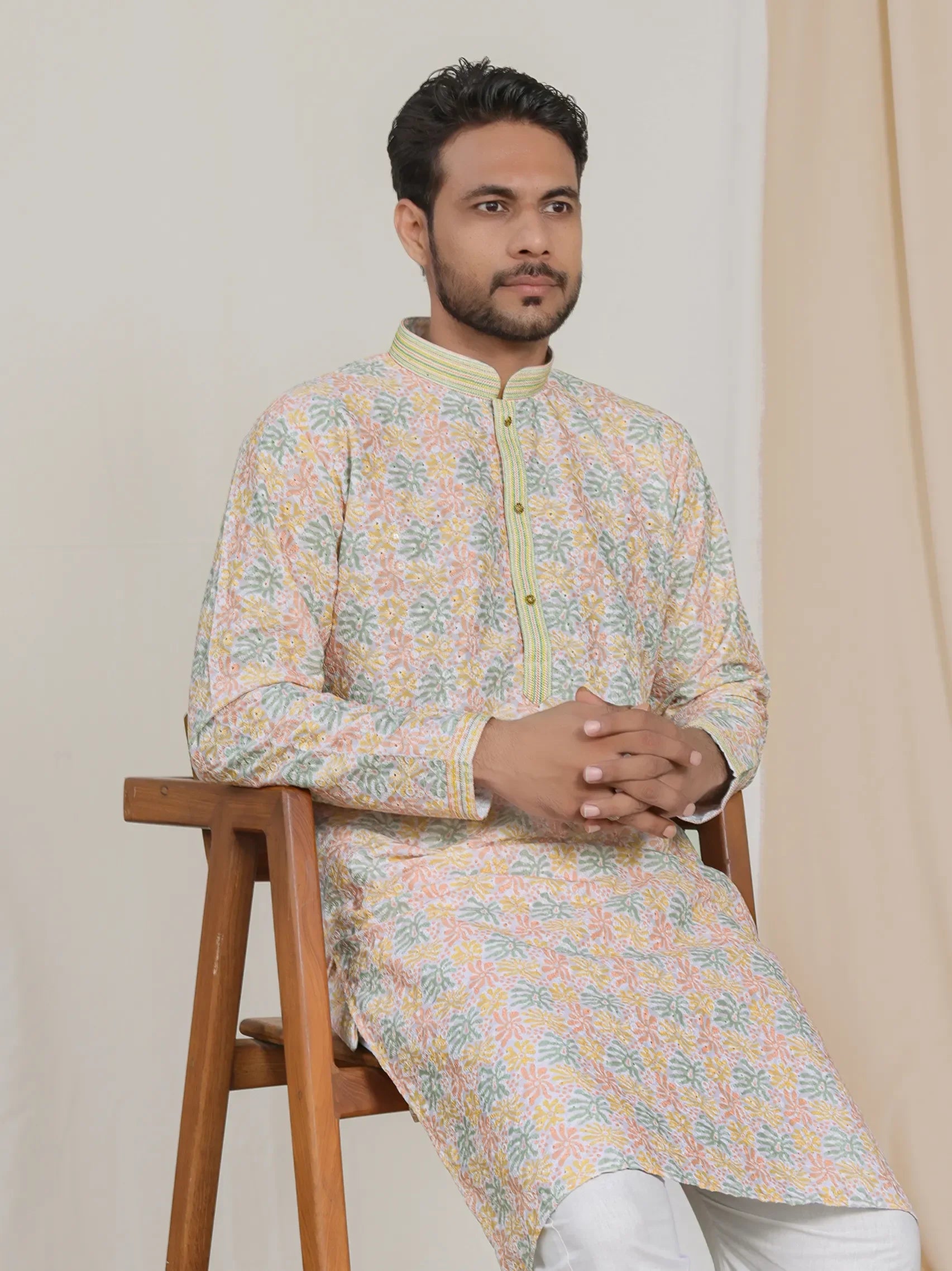 Rust Kurta with Handcrafted Embroidery and Tribal Print