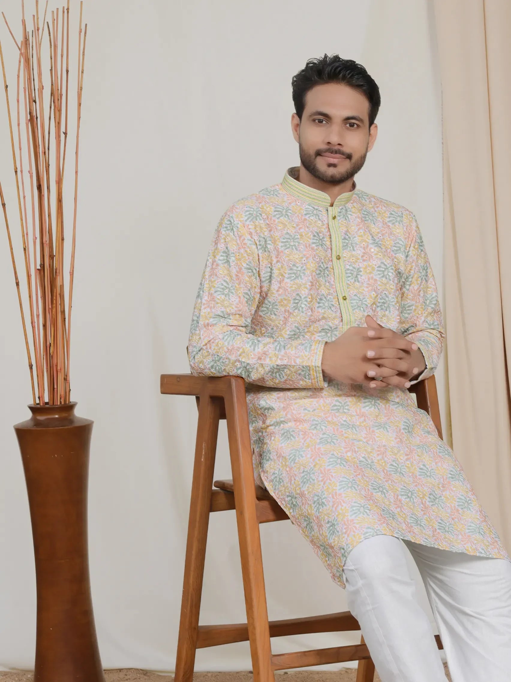 Rust Kurta with Handcrafted Embroidery and Tribal Print