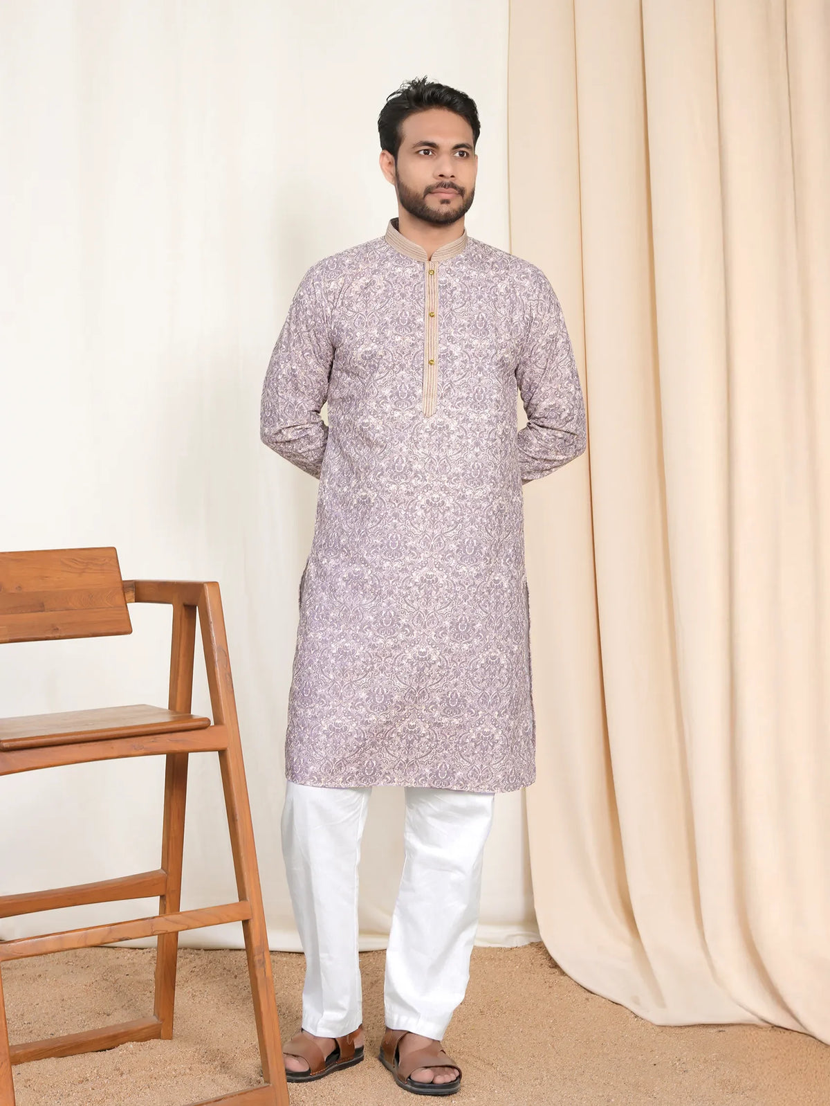 Printed Kurta with Minimal Embroidery