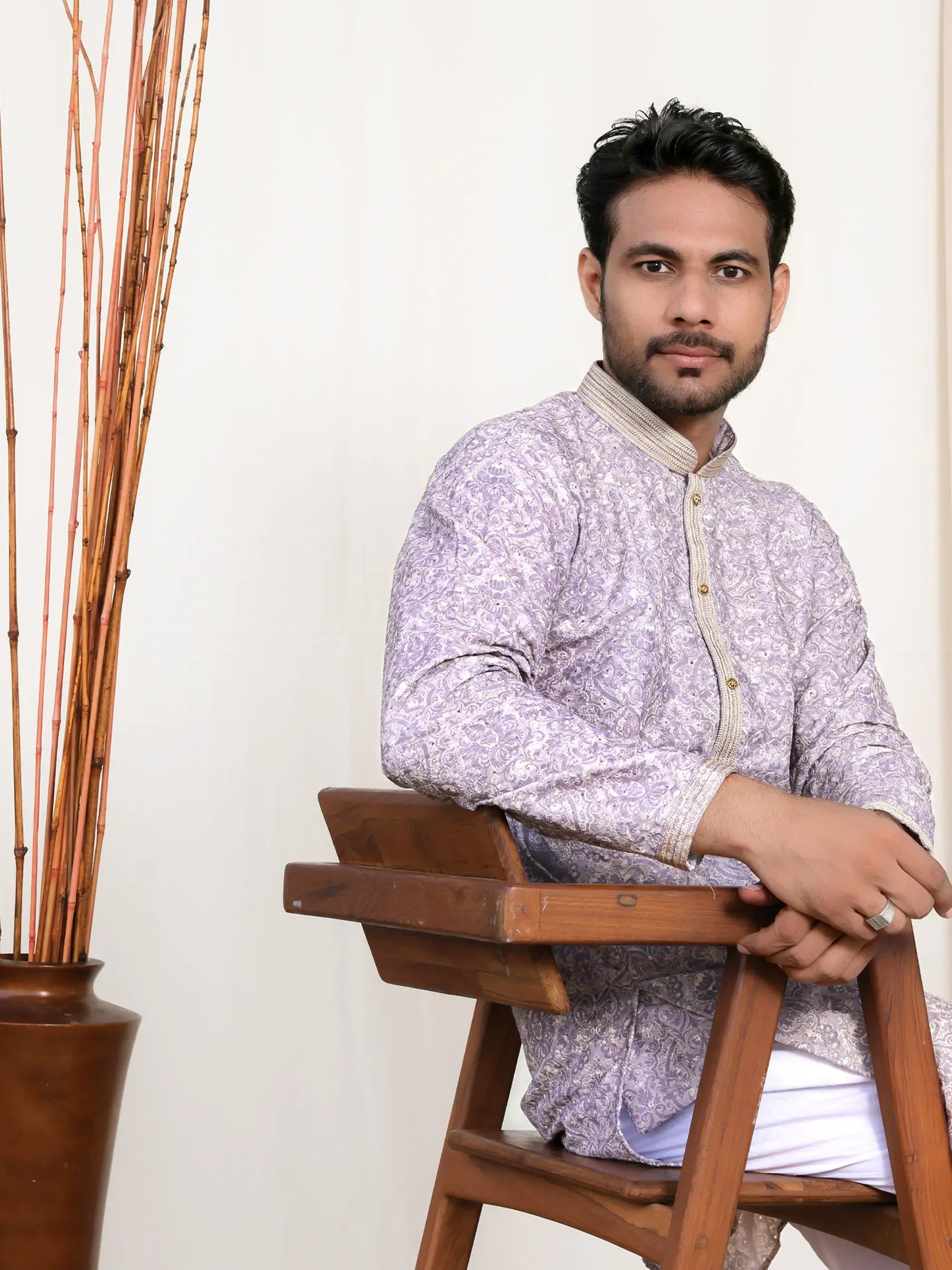 Printed Kurta with Minimal Embroidery