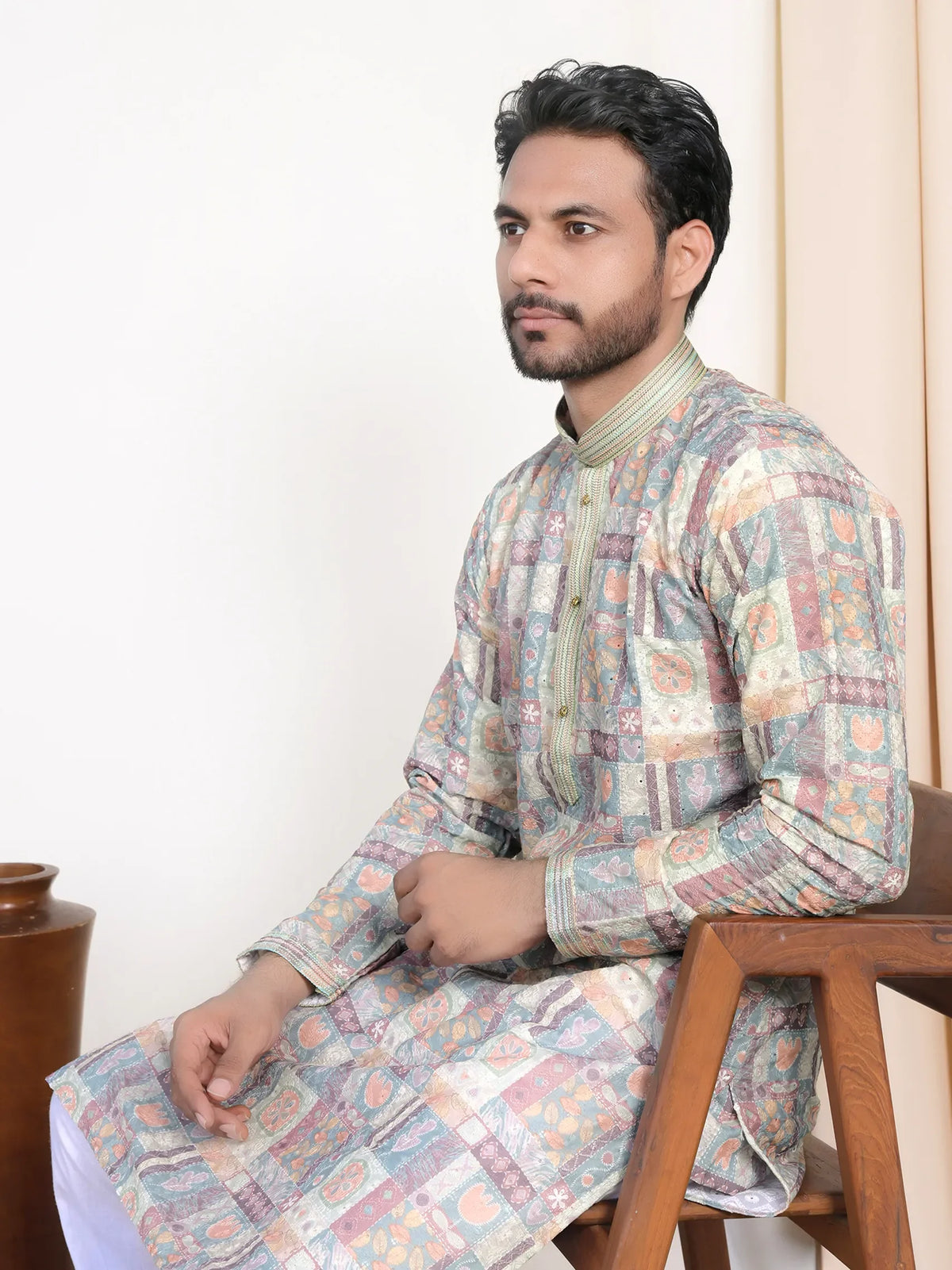 Printed Kurta with Festive Embroidered Detailing