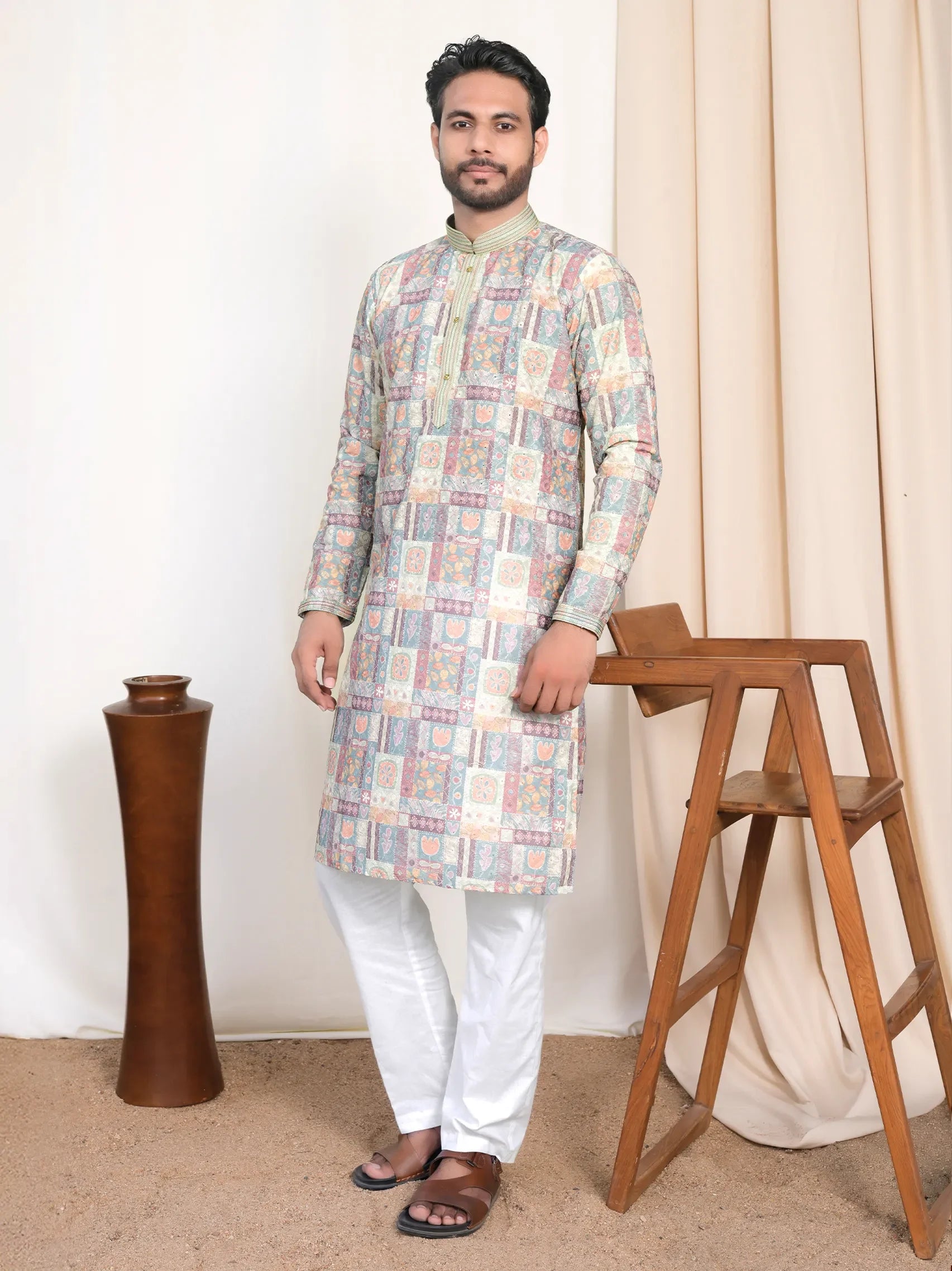 Printed Kurta with Festive Embroidered Detailing