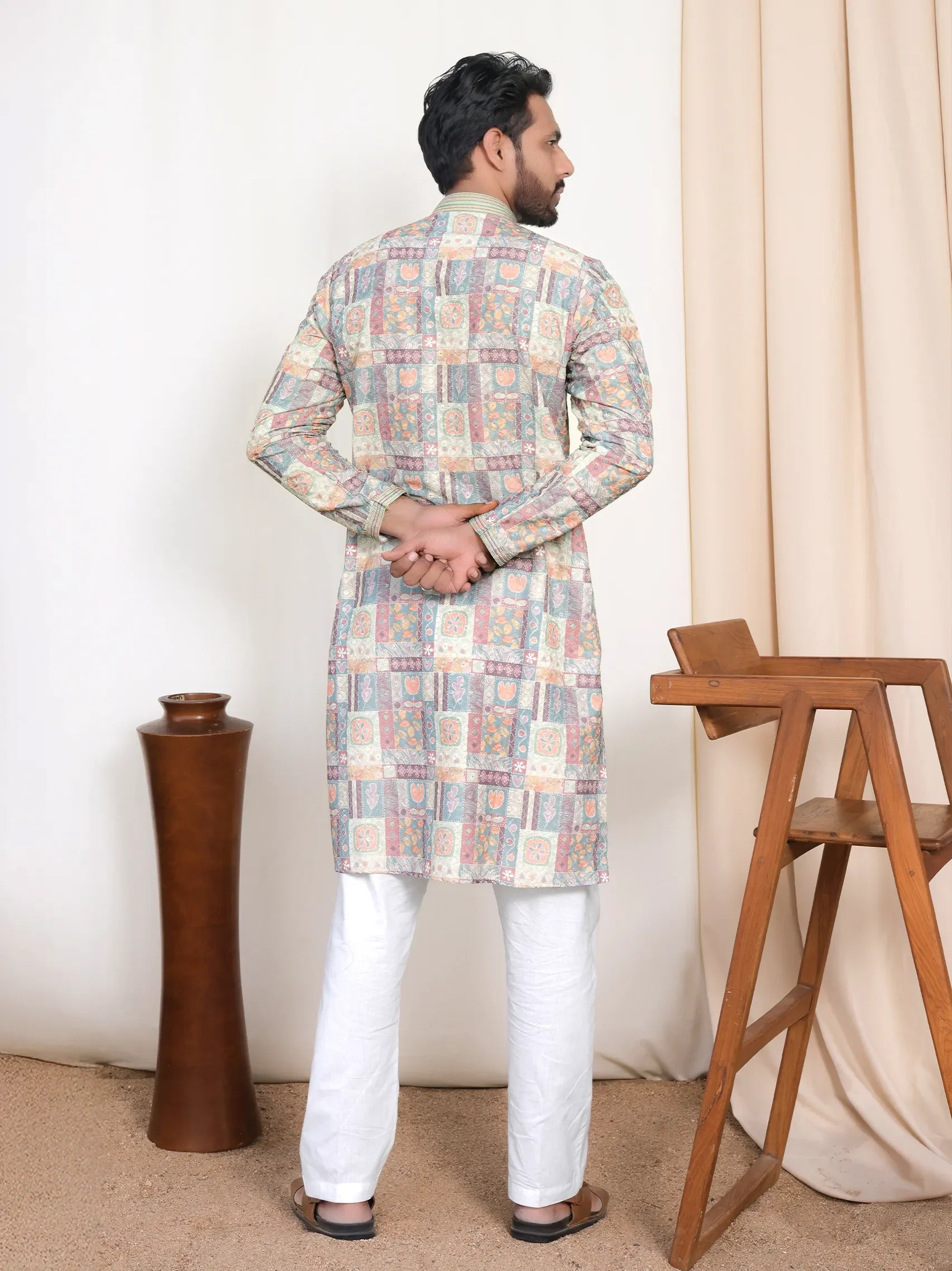 Printed Kurta with Festive Embroidered Detailing