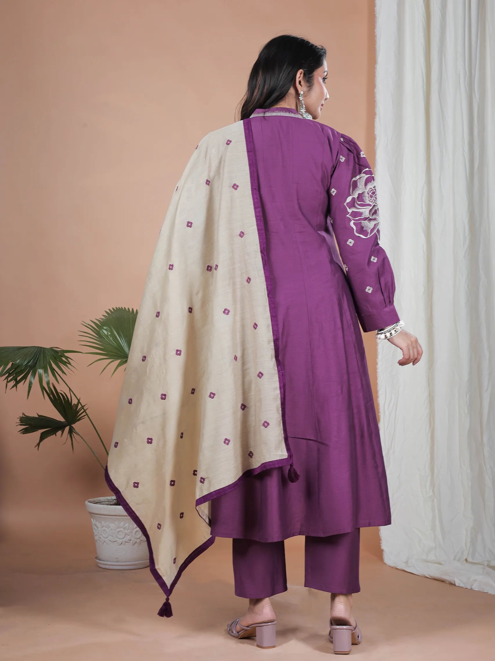 Purple Gadwal Vatican Suit Set with Embroidery Work & Chanderi Dupatta | Full Sleeve Festival Wear