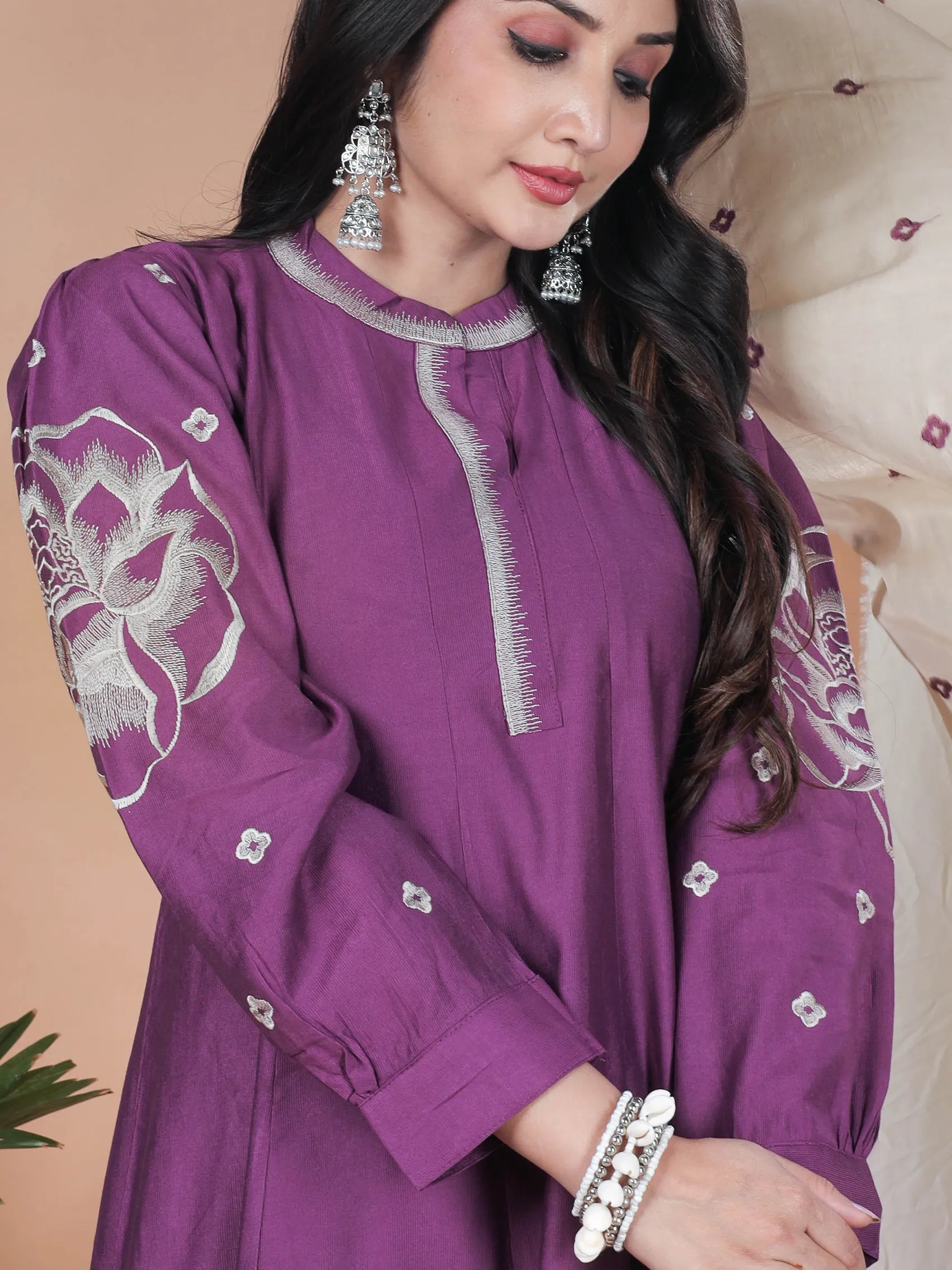 Purple Gadwal Vatican Suit Set with Embroidery Work & Chanderi Dupatta | Full Sleeve Festival Wear